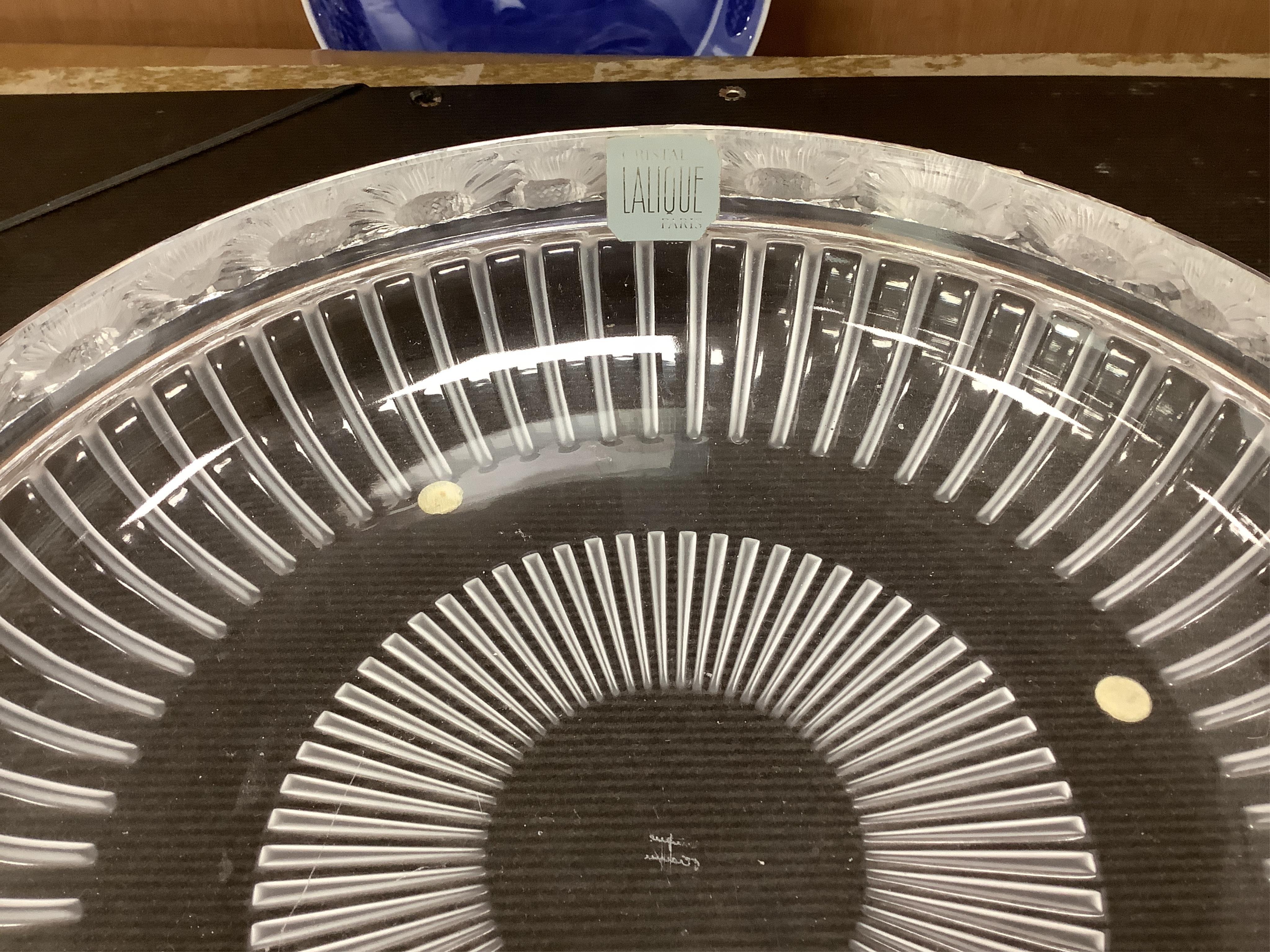 A Lalique ‘Marguerites’ shallow glass bowl, signed to the base, 33cm in diameter